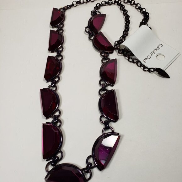 Coldwater Creek Statement Necklace – Bold Black, Half-Moon Beads, Pink Gemstones - Picture 12 of 13